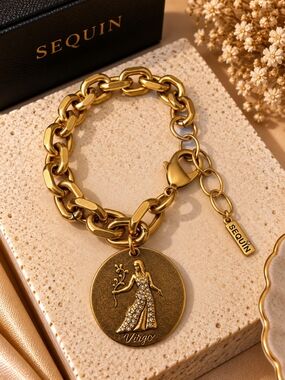 Sequin Gold Virgo Zodiac Charm Bracelet